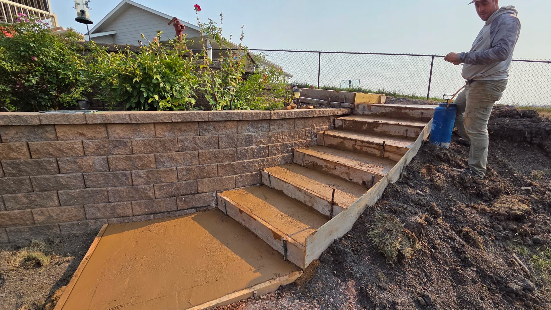 New Concrete Steps Built Along a Rapid City Retaining Wall